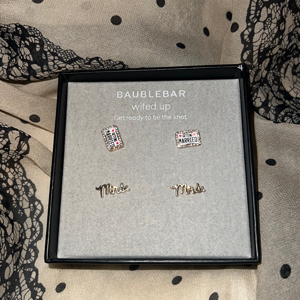 Baublebar Wifed Up Earrings Set - NWT - Mrs & Just Married Studs - New in Box